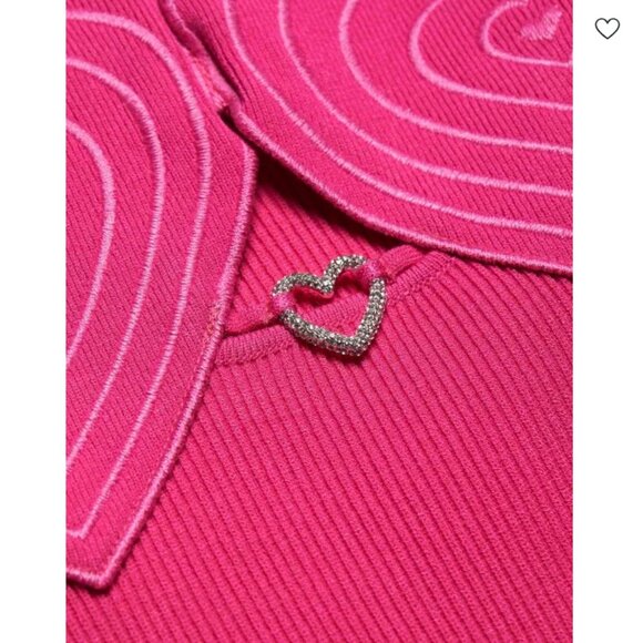 MACH & MACH Heart-Accented Rib-Knit Sheath Mini Dress in Fuchsia NWT - Picture 4 of 11